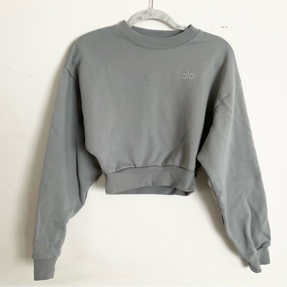 Alo Yoga Cropped Accolade Crewneck Lunar Grey S - Picture 5 of 7